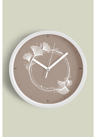 Minimal Çiçek Halkalı Modern Duvar Saati - 35cm - Önü Camlı Beyaz Kasa - Sessiz Mekanizma Beyaz