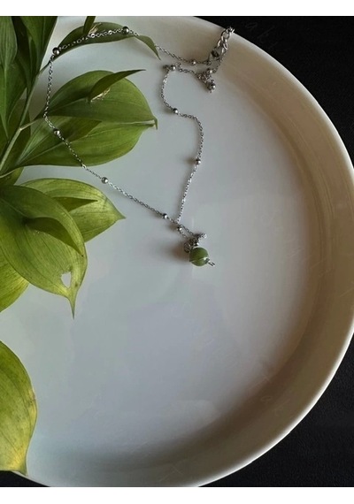 Yeşim Doğal Taşlı Çelik Kolye -gezegen Serisi