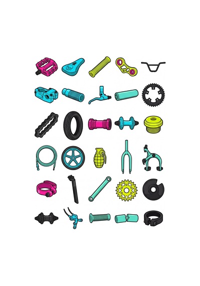 30 Adet Bmx Bisiklet Parçaları Sticker Seti - Kaykay, Kask, Laptop Çok Renkli