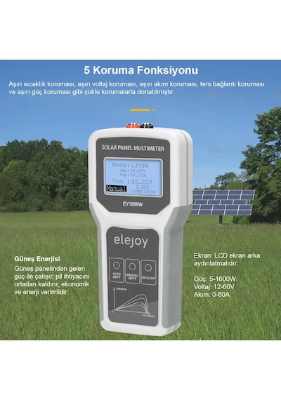 Ayt Powermaster Pm-26940 1800 Watt Fotovoltaik Mppt Solar Panel Voltaj Multimetre 12-60v Güneş Enerji Sistemi Volt Ölçer