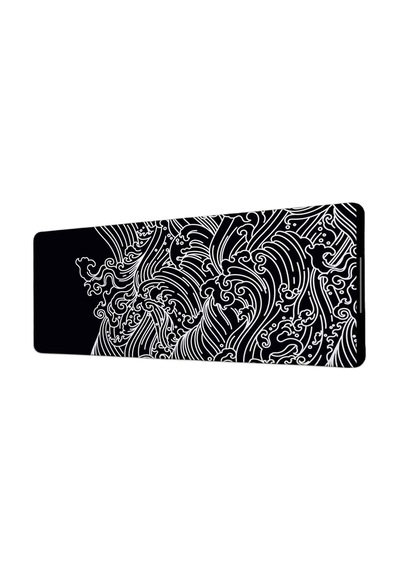 Siyah Beyaz Japon Dalga Deseni 40x90 Cm Oyuncu Mousepad Kaymaz Taban Büyük Boy Mousepad