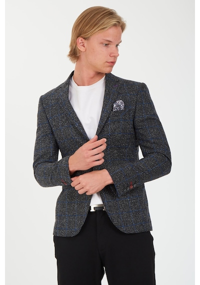 Sposo 5135 Dar Kalıp Kareli Füme Erkek Blazer Ceket Füme
