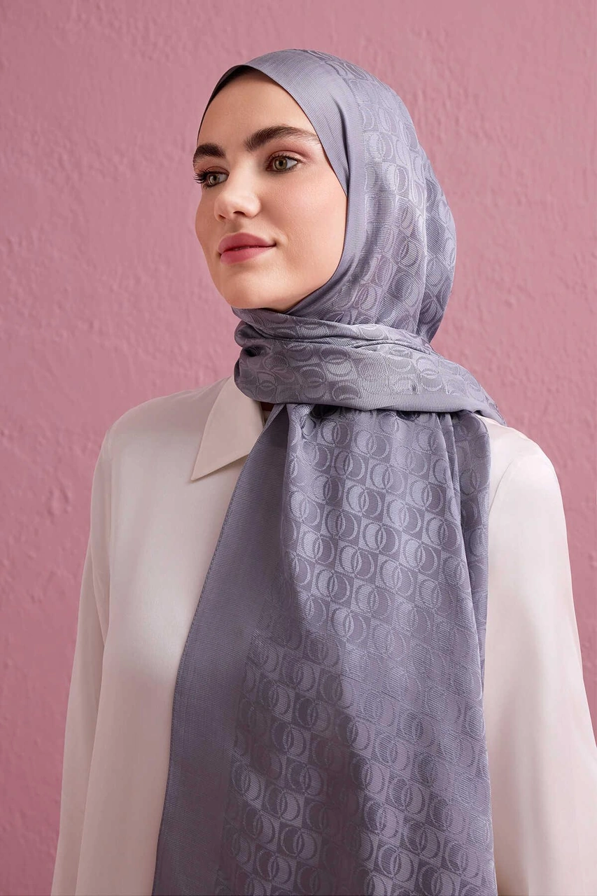 Imannoor Dama Logo Shiny Jakar Şal 70x190 Gri