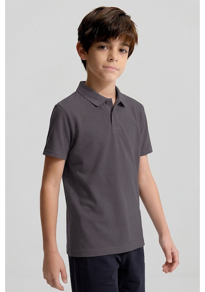 Tommy Life Koyu Gri Polo Yaka Standart Fit Basic Unisex T-shirt - 11330