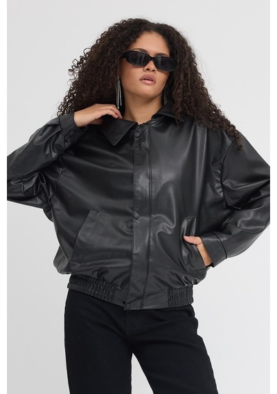 Prifaldi Pb Oversize Siyah Deri Ceket Siyah