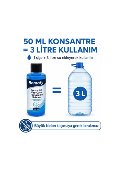 Konsantre Oto Cam Suyu Pratik Tek Kullanımlık Silecek Suyu 50ml