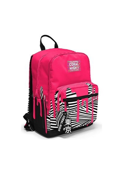 Coral High Pembe Siyah Beyaz Desenli Okul Sırt Çantası 23678 Pembe - Beyaz