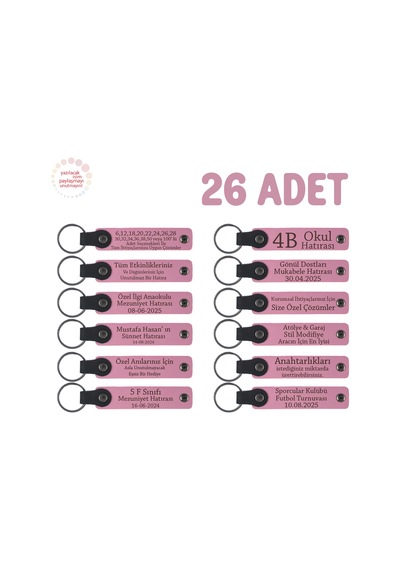 Pembe, Öğretmeninden Öğrencilerine Mesajlı Karne Anı Anahtarlık 26 Lı Set, Tüm Sınıfa Özel Hediye