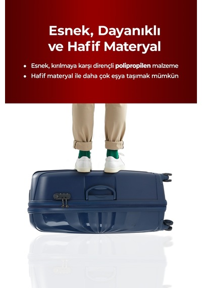 Cotpoly Home Troya Pp Polipropilen Kırılmaz Kabin Boy Valiz 360 Döner Sessiz Tekerlekli Lacivert
