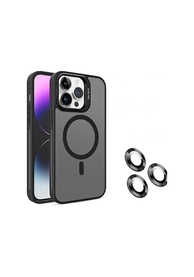iPhone Uyumlu 12 Promax Kamera Korumalı Stantlı Magsafe Destekli Lens Koruyucu Telefon Kılıf Siyah