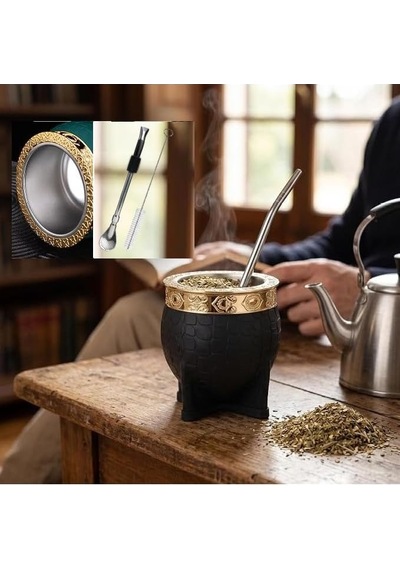 Tr Premium Yerba Mate Bardağı Seti - Paslanmaz Çelik Çift Duvarlı Termos Bombilla Pipet Ve Temizleme Fırçası - Diğer