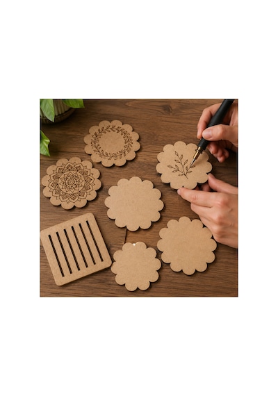 Arliadesign 6 Lı Papatya Mdf Bardak Altlığı 10x10 Cm Boyanabilir Kendin Yap Hobi Seti