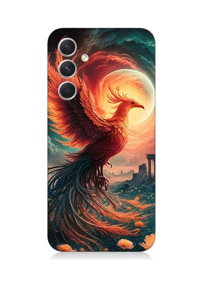 Samsung Galaxy A34 Uyumlu Alevden Yükselen Anka Desenli Silikon Kılıf Çok Renkli