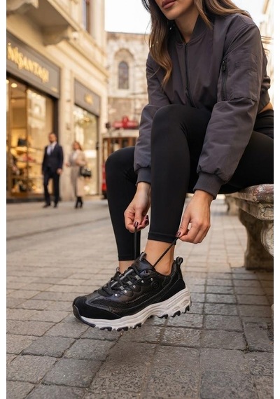 Fort 07387 Rahat Kalın Taban Sneaker Kadın Ayakkabı Siyah - Beyaz