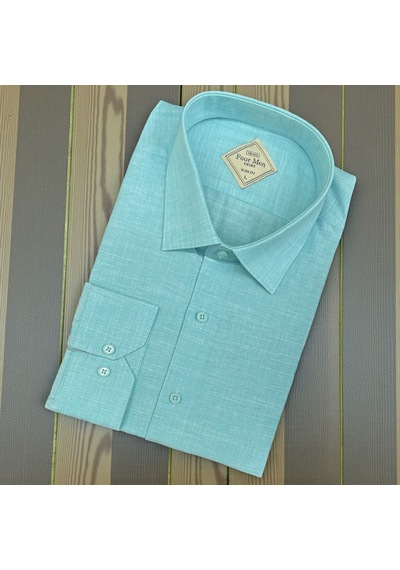 Linen Uzun Kol Pamuklu Yakası Gizli Düğmeli Gömlek Slim Fit Kalıp Açık Mavi