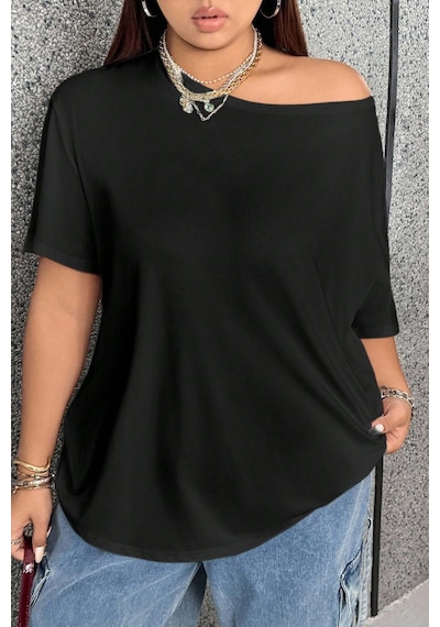 Siyah Beyaz 2li Paket Kadın Düşük Omuz Kayık Yaka Oversize T-shirt Beyaz - Siyah