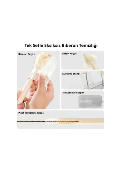 Valkyrie Seyahat Biberon Temizleme Seti Silikon Fırça Emzik Pipet Fırçası Saklama Kutulu Gri