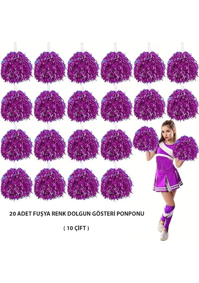 10 - 602 - Çift 20 Adet Fuşya Renk 23 Nisan 19 Mayıs 29 Ekim Okul - Csmo-tex - Gösteri Ponponları
