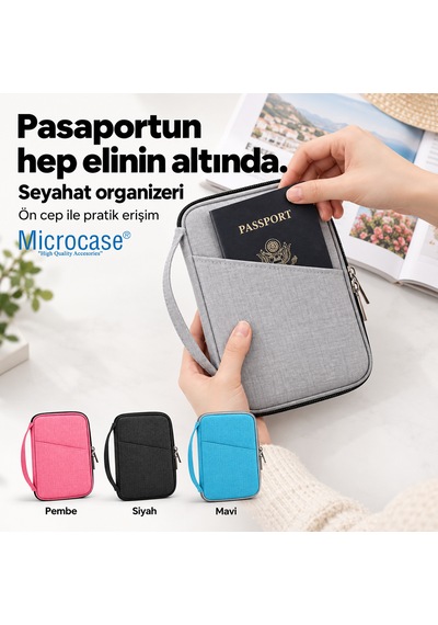 Microcase Gizli Cep'li El Kulplu Çok Bölmeli Pasaport Ve Evrak Organizeri Al7030 Gri