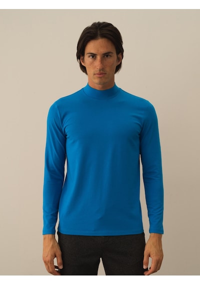 Xint Mavi Modal Dokulu Slim Fit Uzun Kollu Tişört 502040