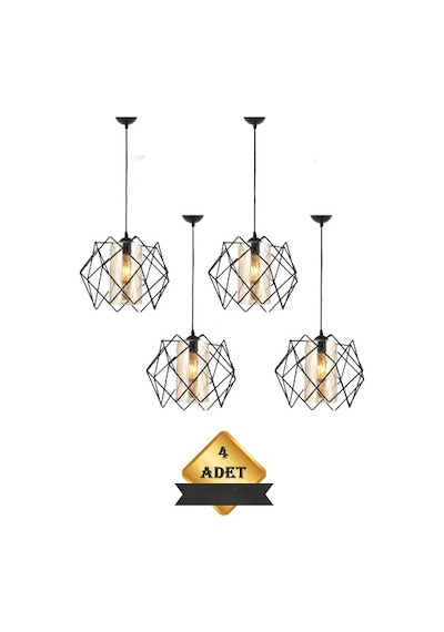 Trend Kitchen Koza One Glass Salon Mutfak Cam Avize 4 Adet Siyah