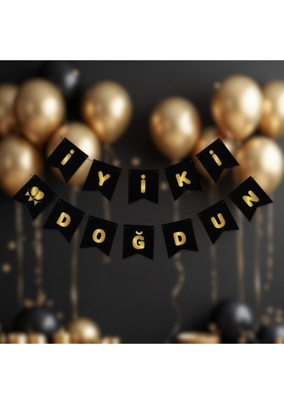İyi Ki Doğdun Banner Siyah Gold Doğum Günü Parti Süsü Dekorasyon Afişi Genel