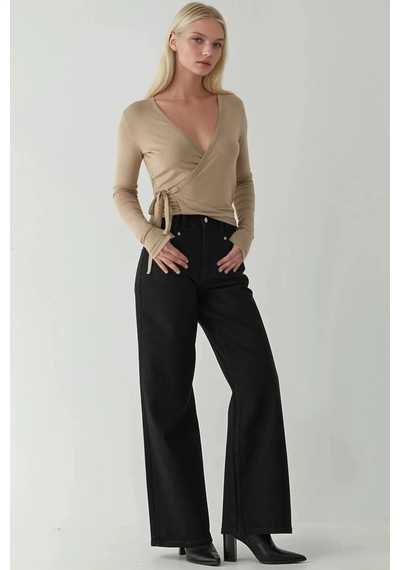 Hiccup Yüksek Bel Wide Leg Kot Pantolon Siyah