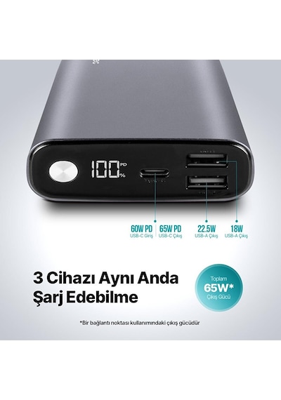 Ttec 2BB216 Recharger Pro LCD 15.000 mAh Pd 65 W Taşınabilir Hızlı Şarj Aleti