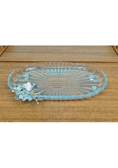 Elta Collection Lüx Hediyelik Metal Ayaklı Gümüş Oval Kelebekli Sunumluk Kurabiyelik - Yeni Serisi Gümüş Oval Düz Mini