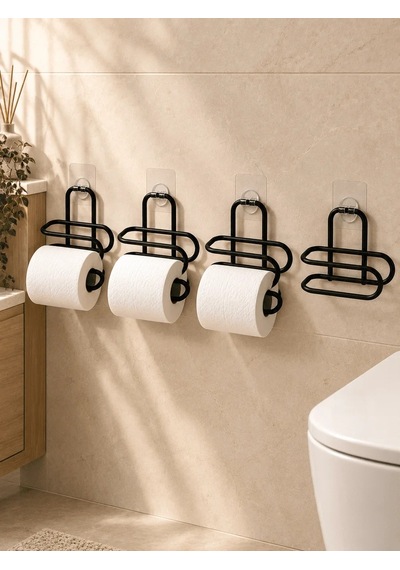 Lb Siyah 4 Adet Metal Tuvalet Kağıdı Tutucu Kendinden Yapışkanlı Delmeden Montaj Banyo Askısı Çok Renkli