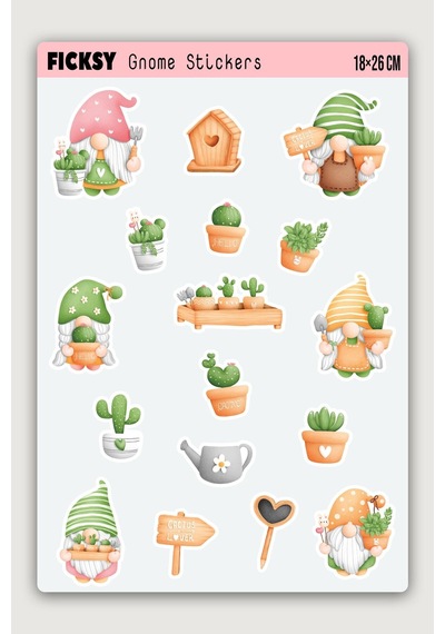 Sevimli Kaktüs Cücesi Sticker Seti - 25 Adet Etiket Çıkartma Diğer