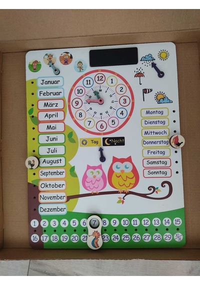 Montessori Almanca Ahşap Saatli Eğitici Takvim Günler, Aylar, Mevsimler, Hava Durumu, Rakamlar