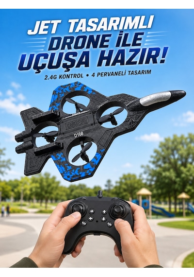 Jet Tasarımlı Uzaktan Kumandalı Drone 4 Pervaneli 2.4g 360 Derece Takla Led Işıklı Uçak - Lisinya