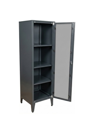 Alfafonet Ziglat Serisi Kilitli Metal Home Office Dolabı Cam Kapaklı Antrasit Gri Ral 7016 450x1500x450 Mm