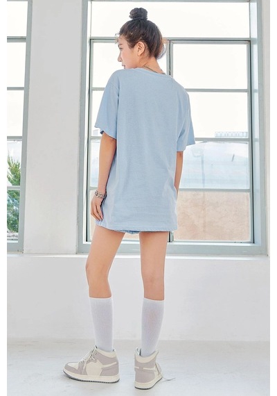 Uyguntarz Unisex Serendipity Baskılı Oversize Tshirt Bebe Mavisi