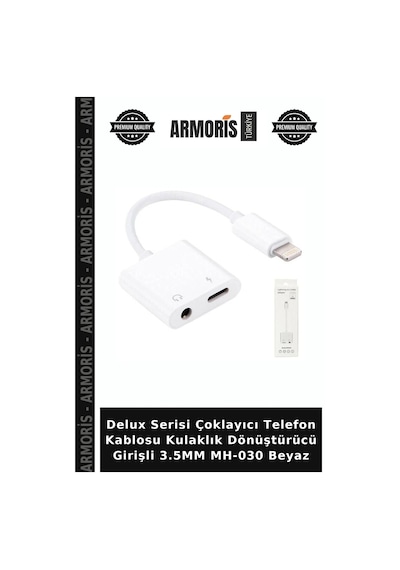 Delux Serisi Çoklayıcı Telefon Kablosu Kulaklık Dönüştürücü Girişli 3.5mm Mh-030 Beyaz