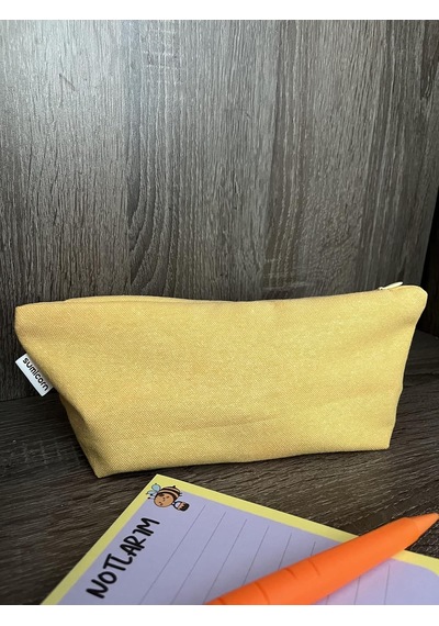 Soft Keten Yıkanabilir Fermuarlı Tek Gözlü Bez Kalemlik Kalem Kutusu Cüzdan Makyaj Çantası Sarı Genel