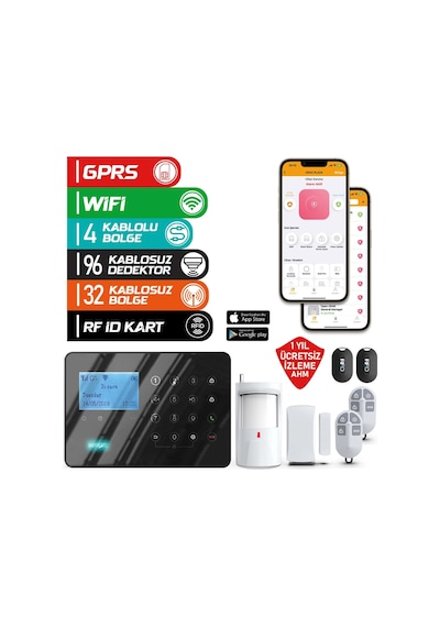 Ard-575 Siyah Gprs/gsm/wifi 4g Dokunmatik Kablolu Kablosuz Ev Ve İşyeri Alarm Paneli
