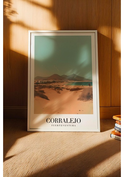Corralejo Fuerteventura Spain Vintage Seyahat Posteri Çerçeveli Tablo - Premium Elit Duvar Dekoru Beyaz