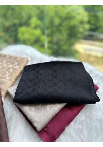 Miorel Scarfs C Desen Çift Taraflı Kaşmir İpek Şal 4 Mevsim Pamuk Şal Siyah
