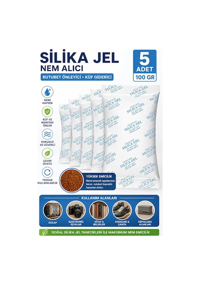 5 Adet 100 Gr Silikajel Nem Alıcı Rutubet Önleyici Küf Giderici Silika Jel Desiccant