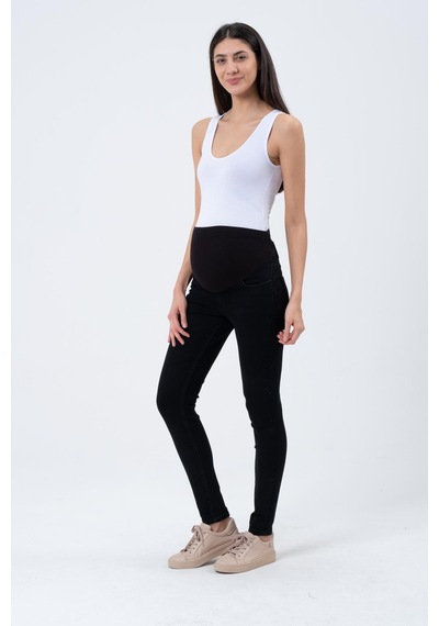 Busa Hamile Esnek Karın Bantlı Beli Ayarlanabilir Skinny Kot Pantolon Siyah-siyah