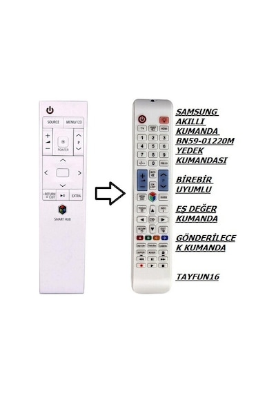 Samsung Uyumlu Akıllı Kumanda Bn59-01220M Beyaz Yedek Kumanda