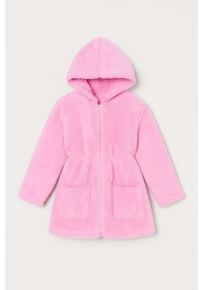 Esila Kids Kız Çocuk Ceket Peluş Kapüşonlu Uzun Kollu Kışlık Ceket 4-9 Yaş Pembe