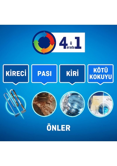 4'ü 1 Arada Çamaşır Makinesi Kir, Kireç Ve Koku Önleyici Tablet 1x 40 Tablet