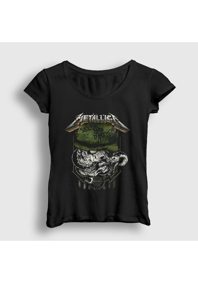 Presmono Kadın Seek And Destroy Metallica T-shirt Siyah