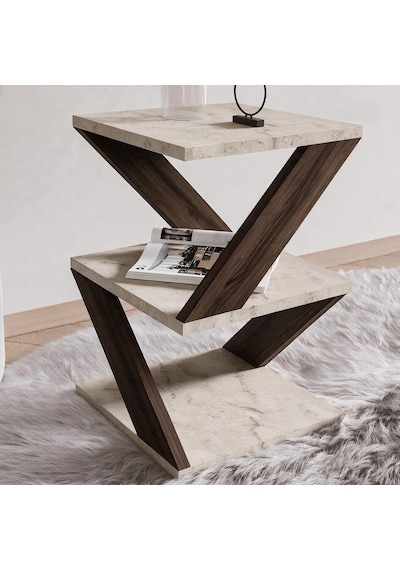 İnarch Dizayn Albeni Z Tasarım 3 Katlı Minimalist Yan Sehpa 9 Renk Seçeneği Modern Sehpa Traverten/ceviz