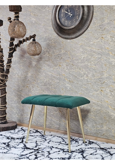 Zafir Gold Sivriltme Ayaklı 60 Cm Puf Bench - Puf - Bench - Oturak - Mutfak Oturağı - Antre Oturağı Yeşil