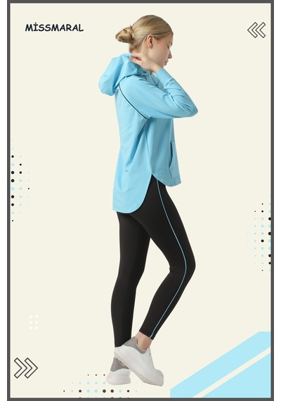 Kadın Eşofman Takım Spor Tunik & Slim Fit Tayt Dalgıç Kumaş Sports And Casual Mavi 3060 Mavi / Siyah