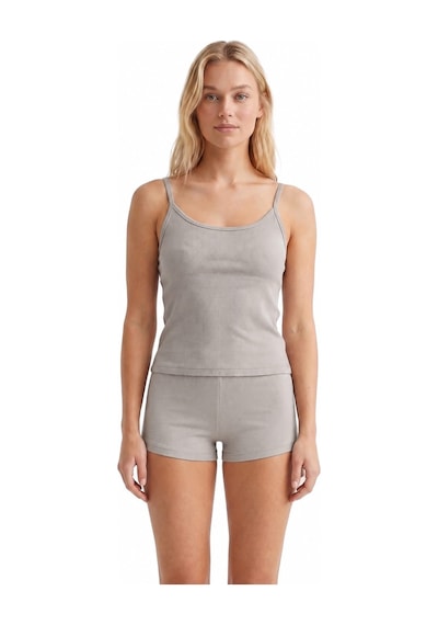 Cottonill Premium - Neat Collection Gri Rib Dokulu İnce Askılı Modal Viskon Şortlu Kadın Pijama Takımı